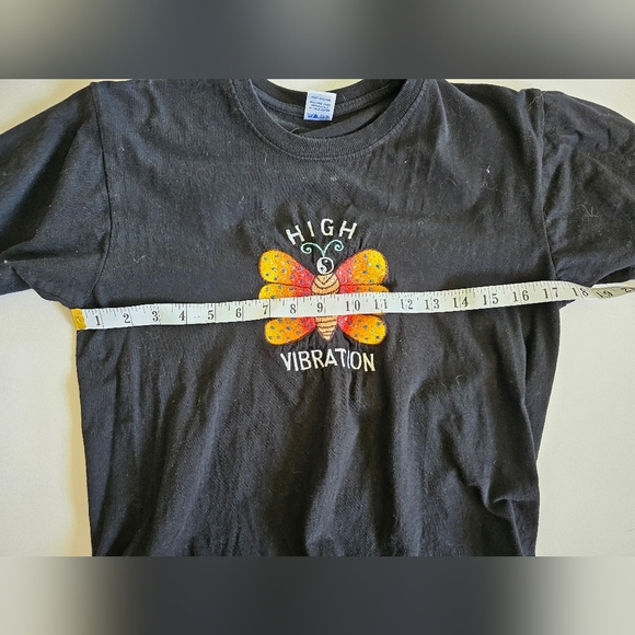 Black Graphic Tee with Embroidery Butterfly Design S 100% Cotton hannah pixie - Picture 5 of 6